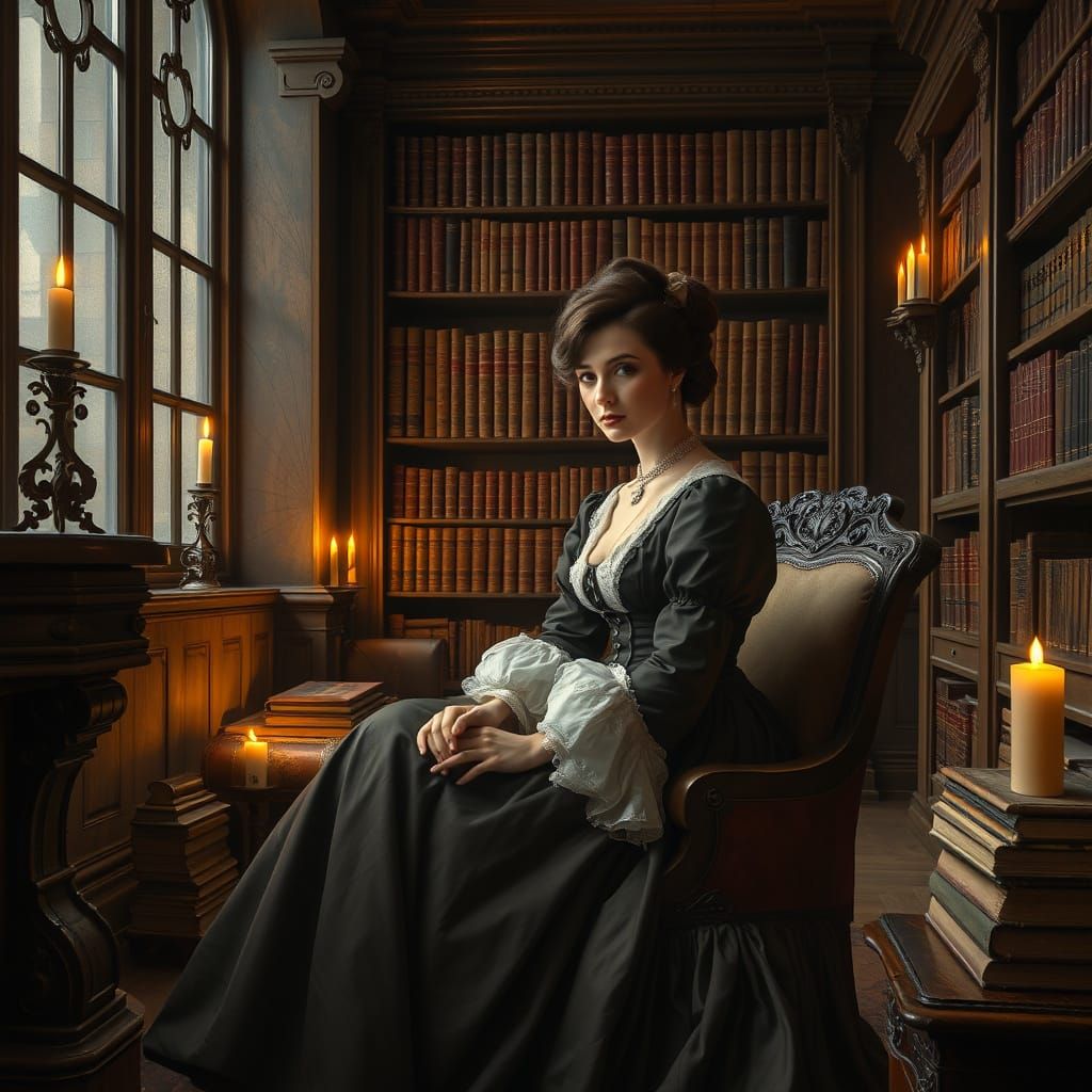 Elegant Victorian Lady in a Vintage Library