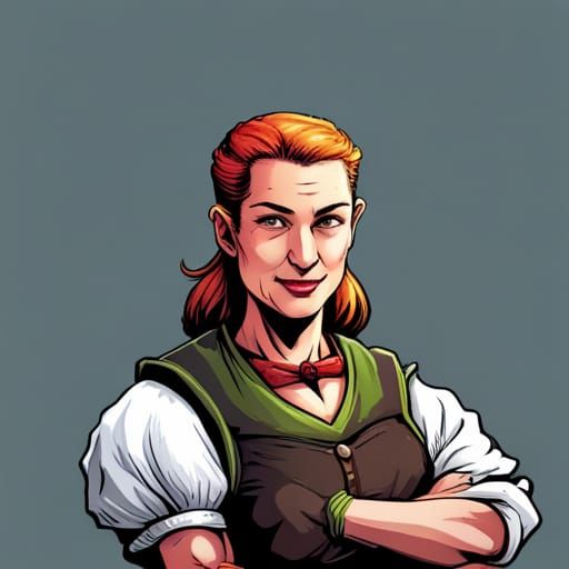 Smiling Barmaid Portrait in Comic Book Style