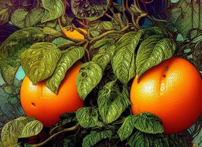 Intricate Orange Fruit in Hyperdetailed Style