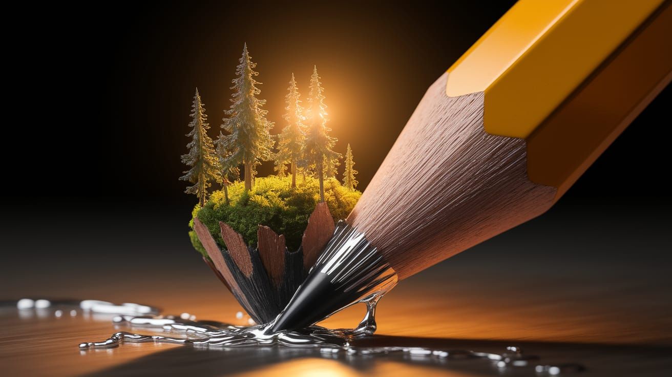 Macro Pencil Tip Blossoms into Miniature Forest Landscape