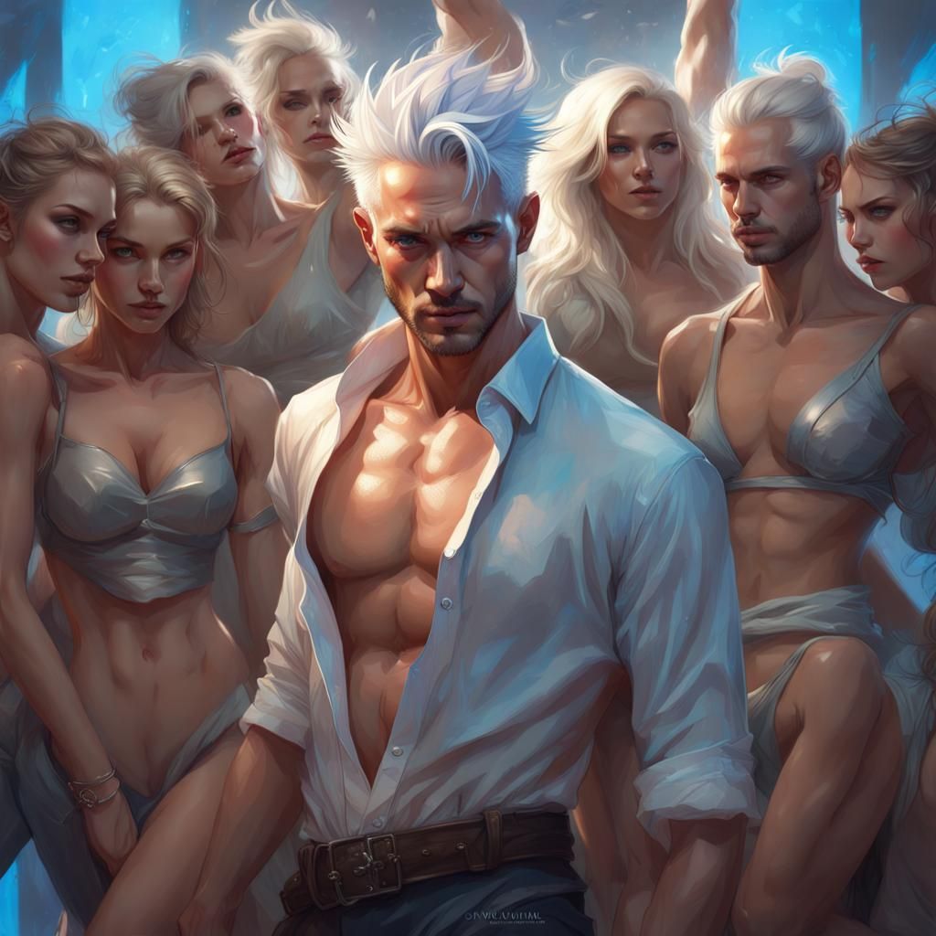 Hyperdetailed Portrait of Male Dancer with Women