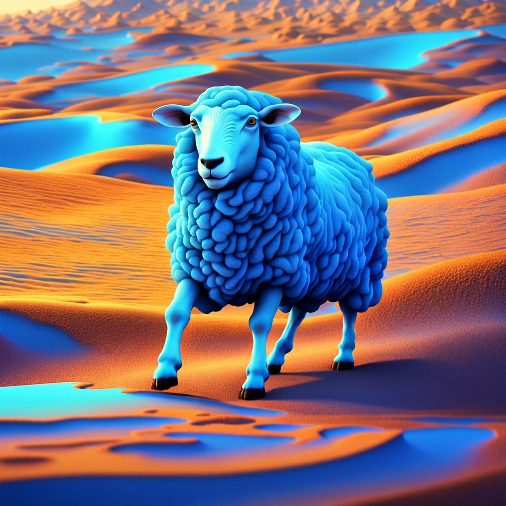 Surreal Blue Sheep in Dreamscape Digital Art