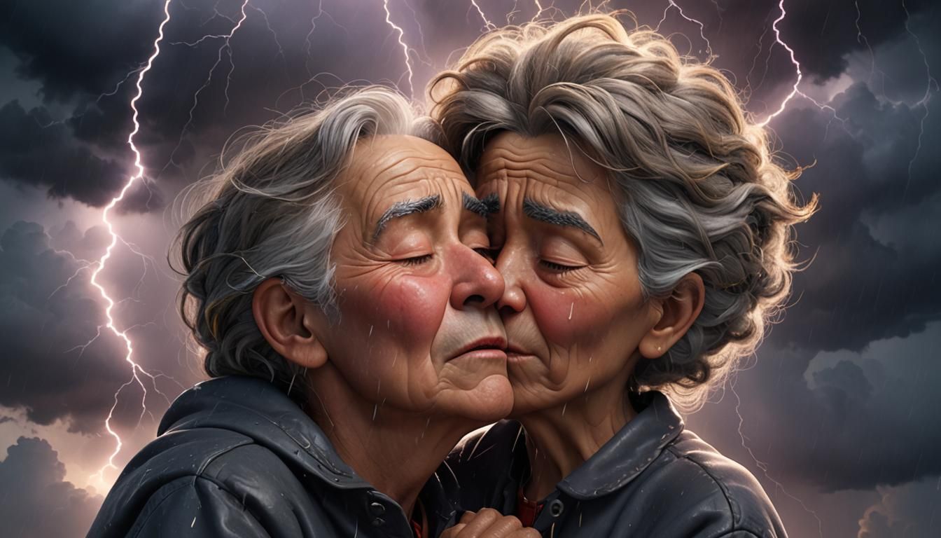 Cloud Kisses Grumpy Man: Hyper-Realistic 3D Caricature