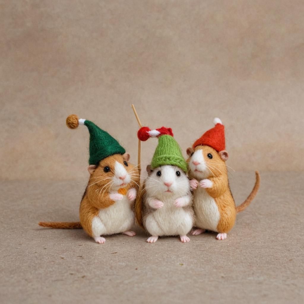 Needle Felted Hamsters in Hats: Pixel Art