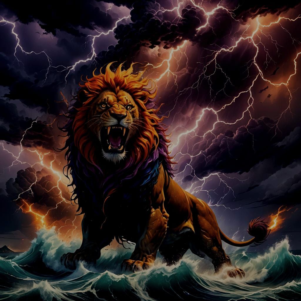Storm Lion Roaring in Thunderstorm Weather