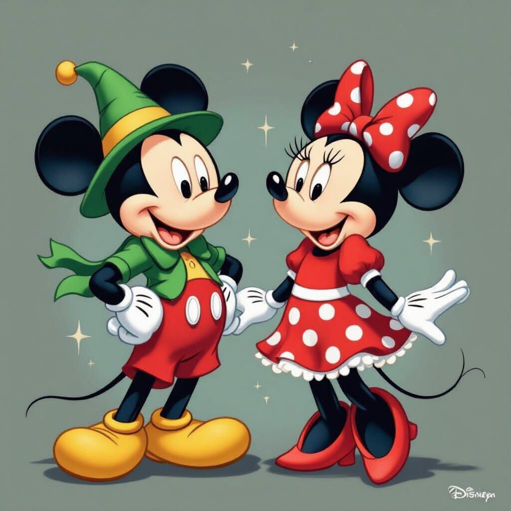 Mickey and Minnie Mouse in Disney Style