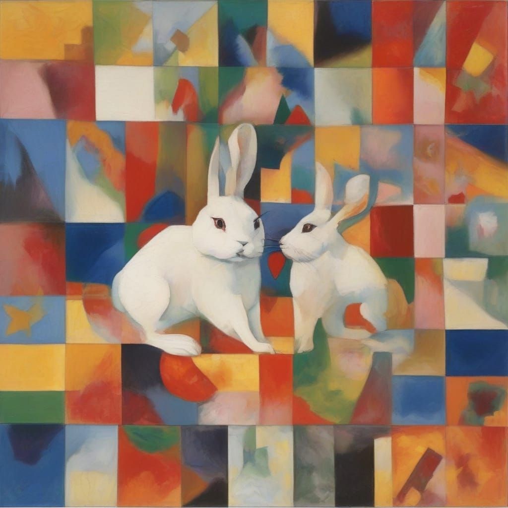 Kaleidoscopic Hares in Abstract Art Style