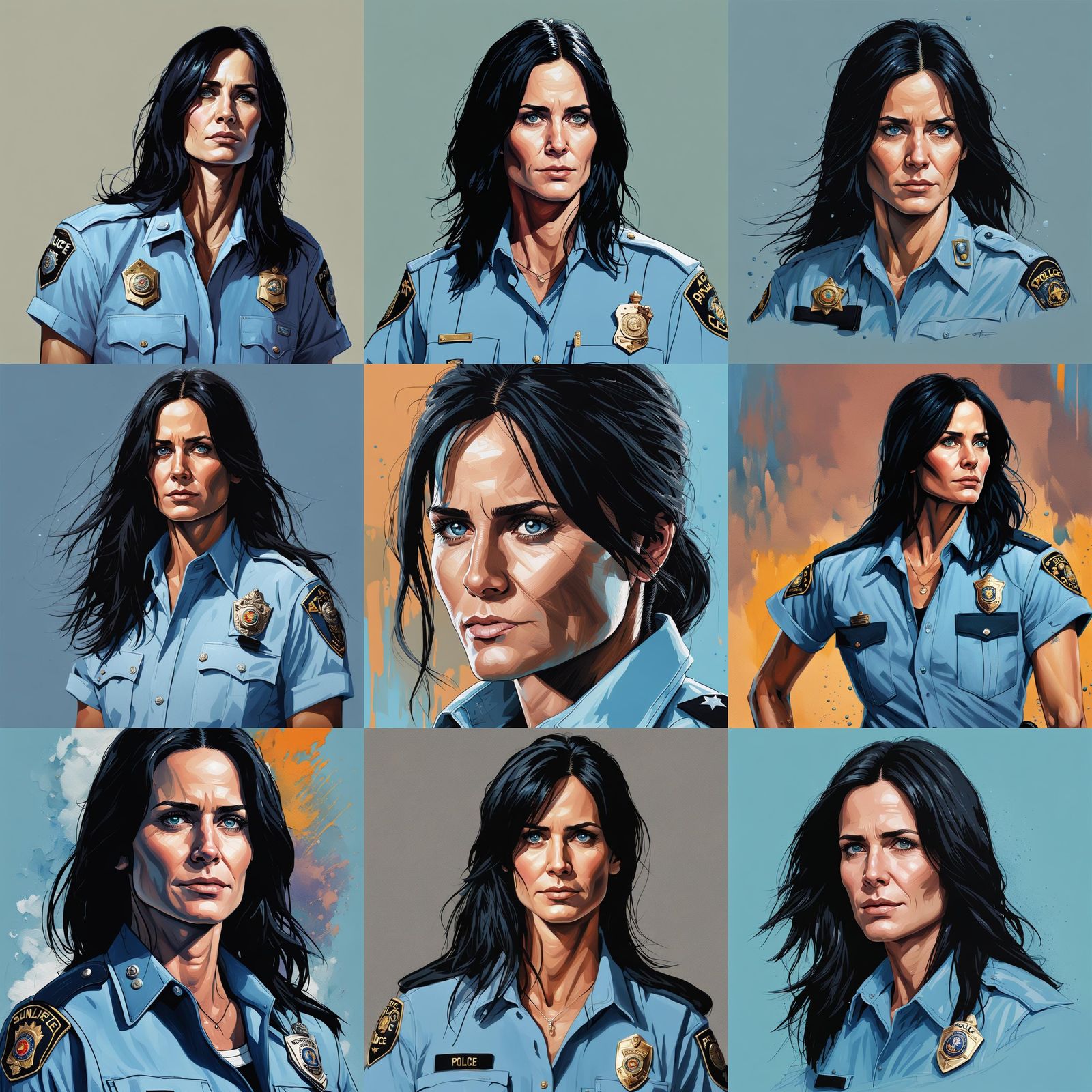 Hyperrealistic Portrait of Woman in Police Shirt