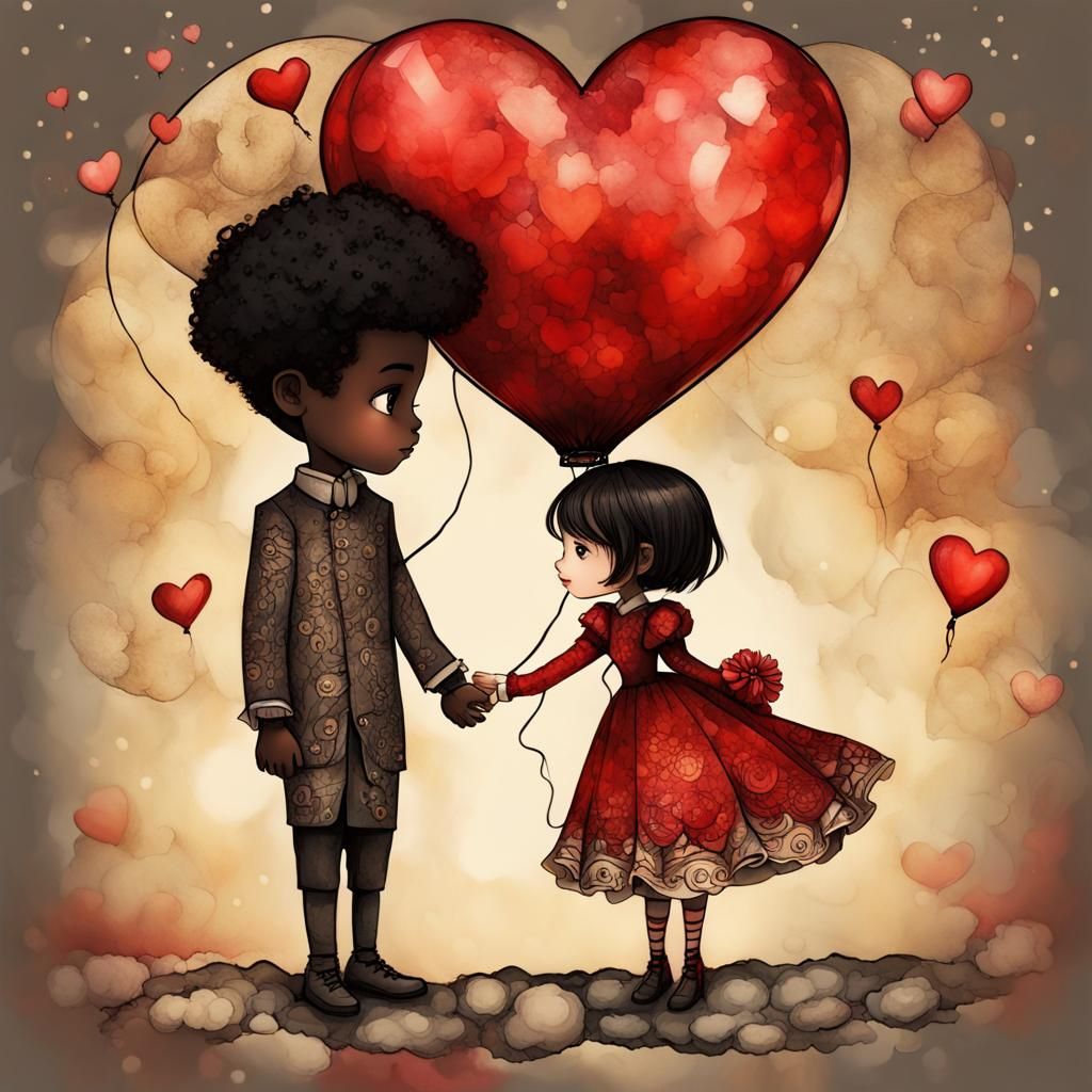 Boy and girl
alcohol ink, digital illustration, a high-flying red heart clinging to a luftballoon shy Japanese chibi-lik...