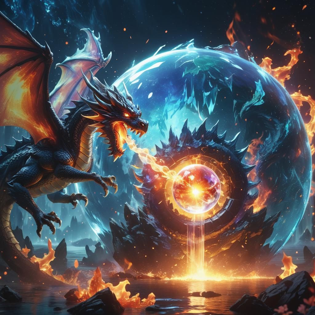 Anime Dragon Breaching Cosmic Crystal Orb