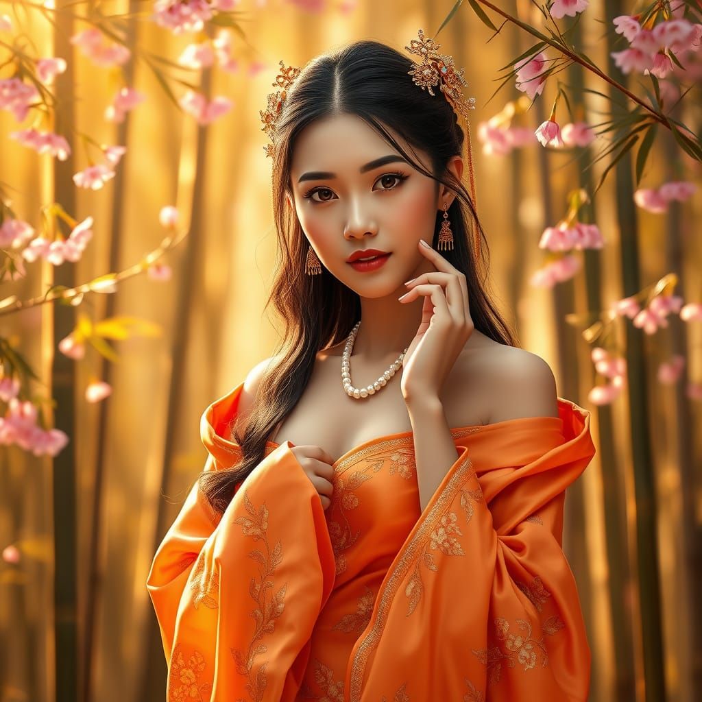 Serene Vietnamese Noblewoman in Bamboo Grove