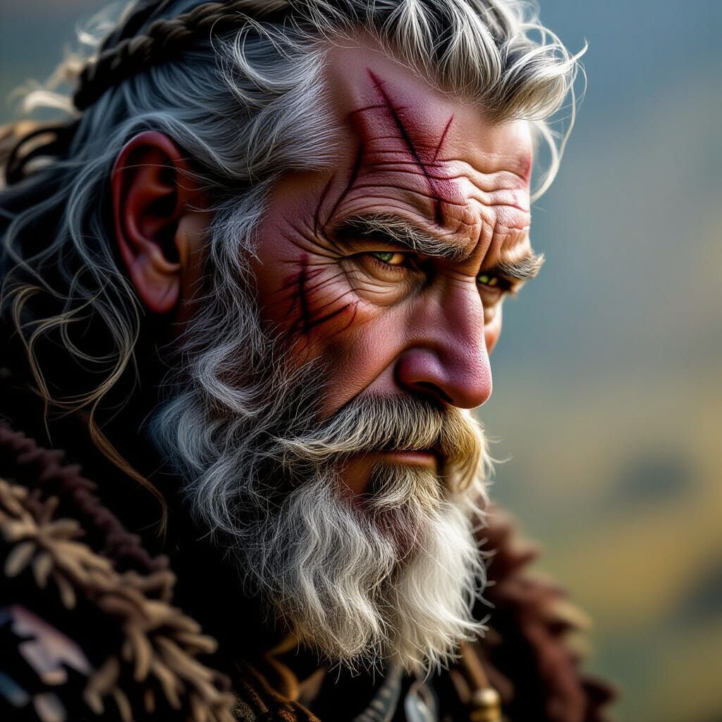 Weathered Warrior Gazing Downward