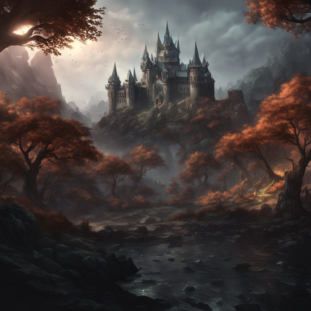 Vampire Knight Guarding Ancient Castle in Matte Painting Sty...