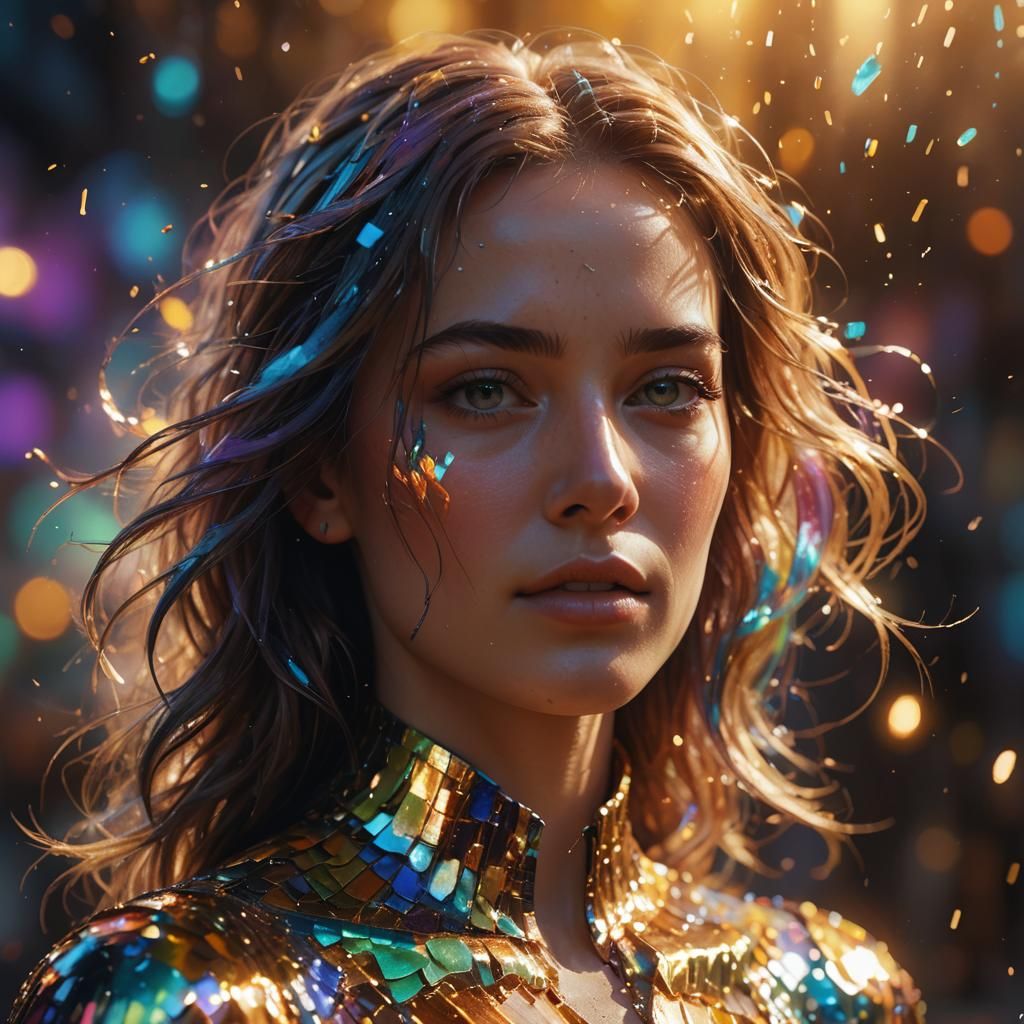 Iridescent Aura Woman in Hyperrealistic Splash Art