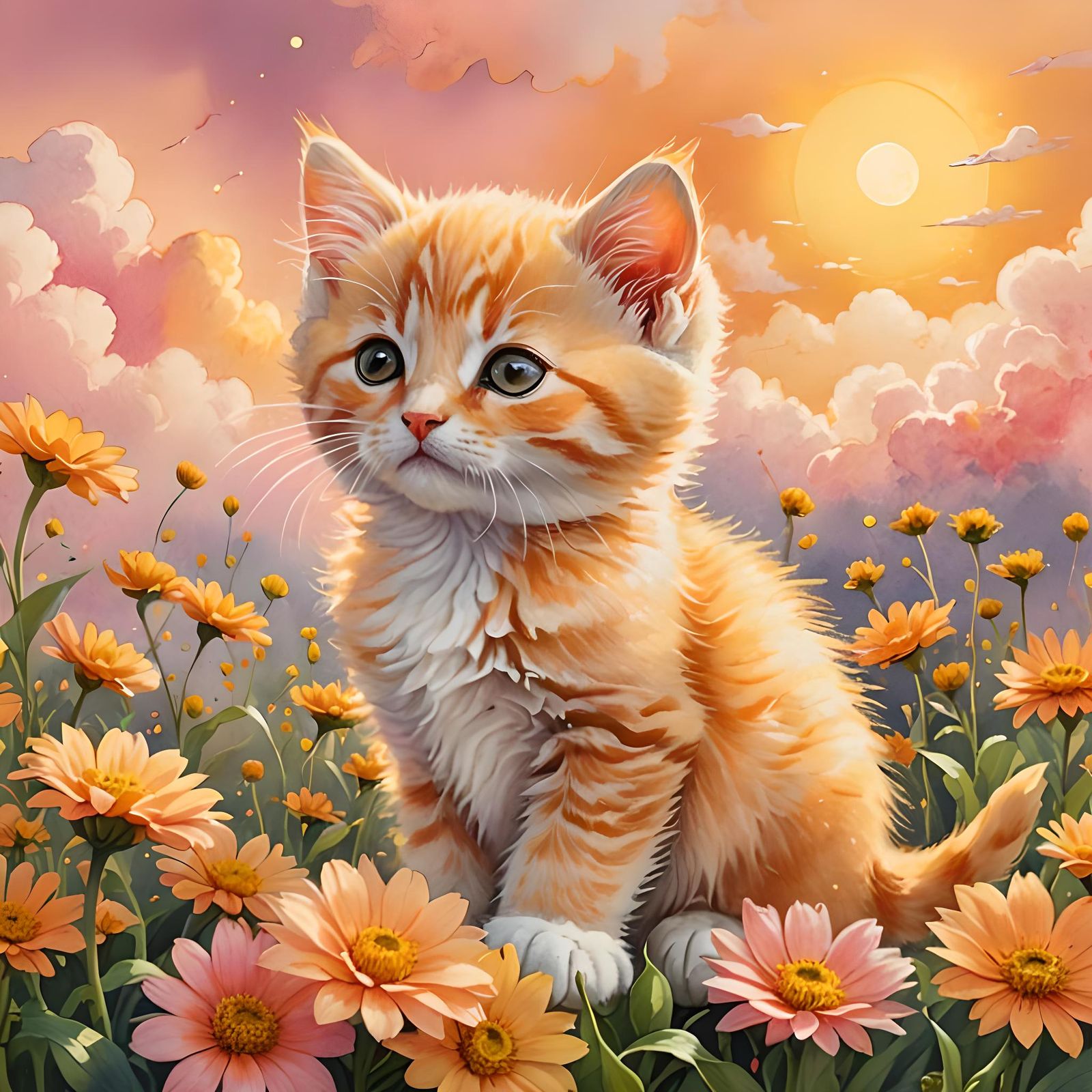 Aura Kitten: Minimalist Watercolor Sketch