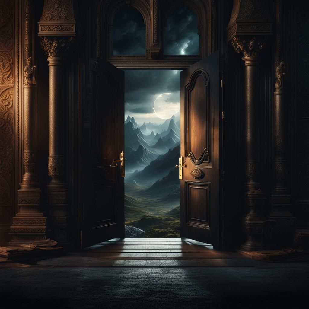 Dramatic Doorway in Dark Environment: Digital Matte Painting
