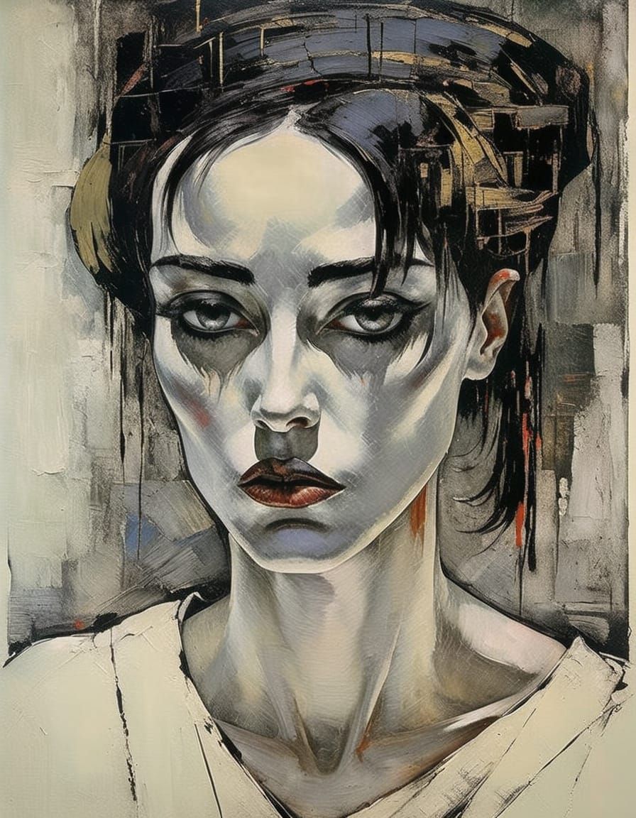 Gothgirl Portrait in High Contrast Impasto Style