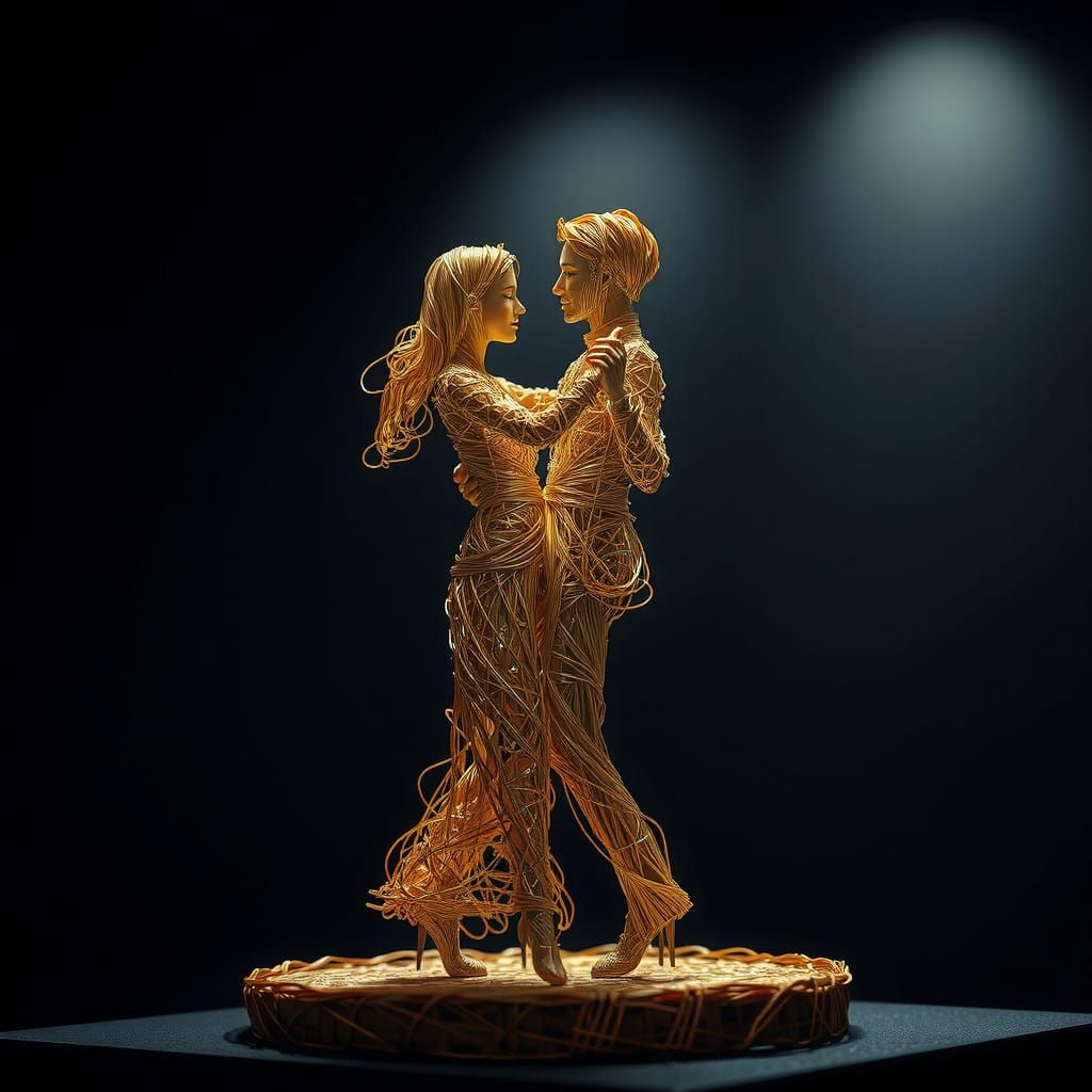 Gold Wire Diorama of a Dancing Couple