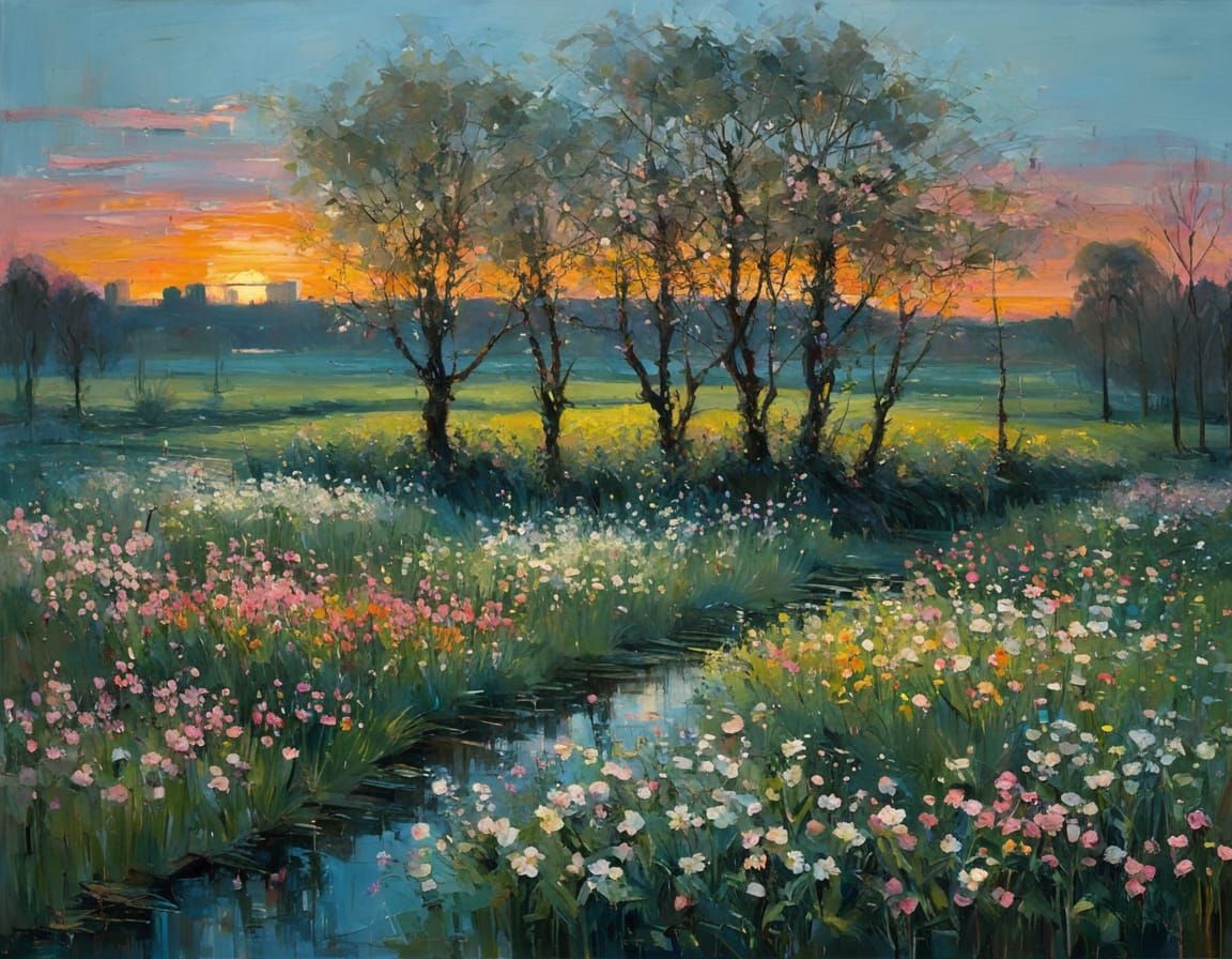 Surrealistic Apple Blossom Garden in Soft Pastel Hues