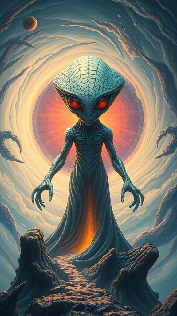 Surreal Alien Being in Swirling Vortex