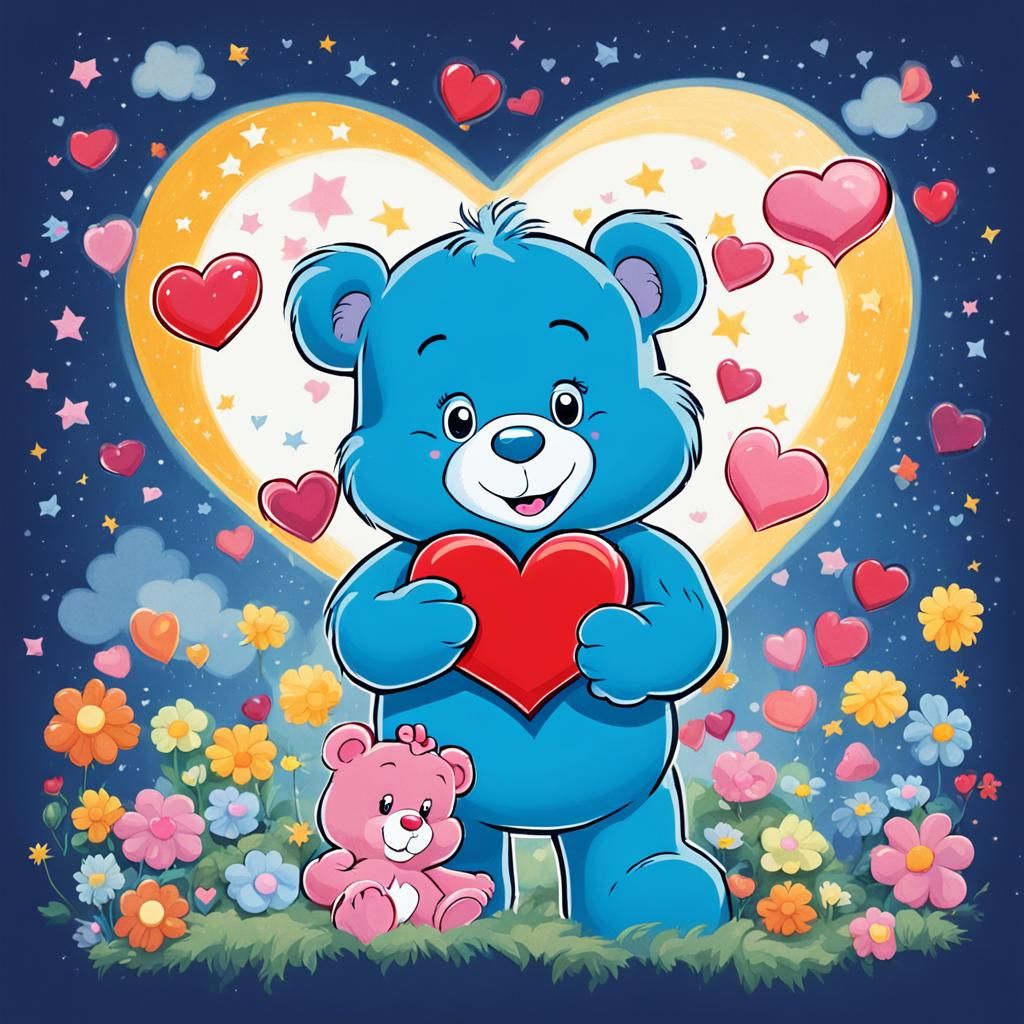 care bear with big heart, typgraphie:"Good Night Hearts", He...