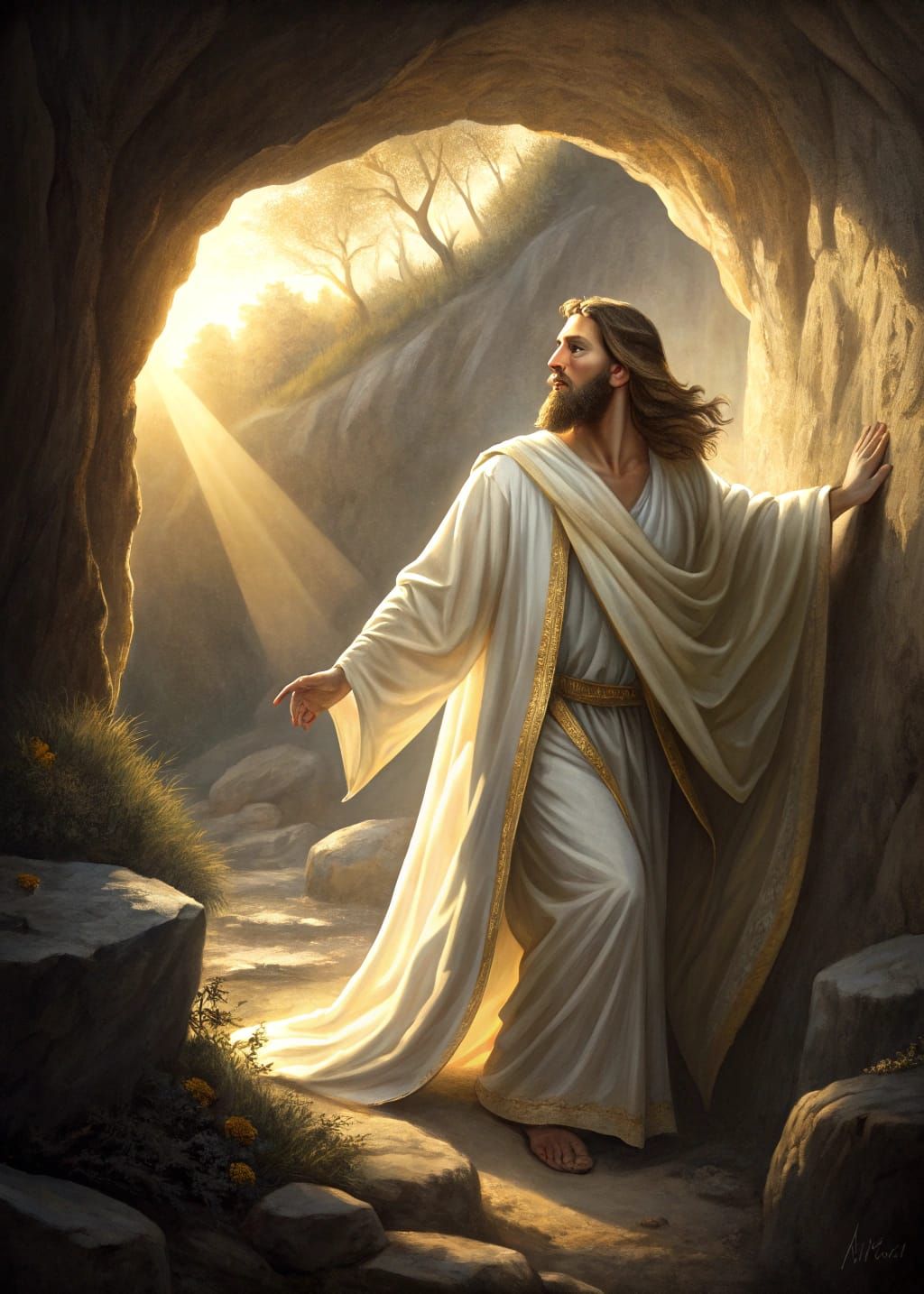 Jesus Christ Emerges from the Empty Tomb in a Renaissance-In...