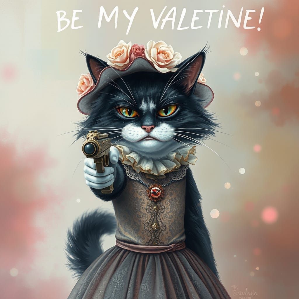 Dreamy Oil Pastel Cat in Floral Hat and Elegant Dress