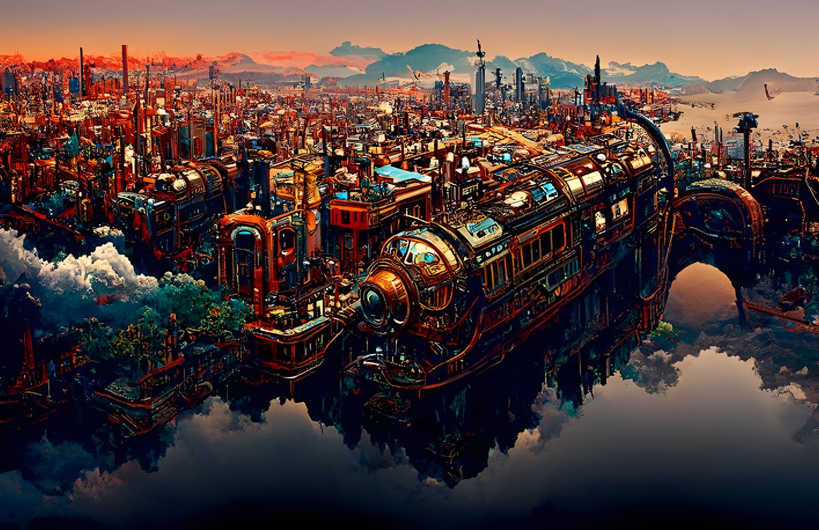 Futuristic Sci-Fi Metropolis in Dieselpunk Style