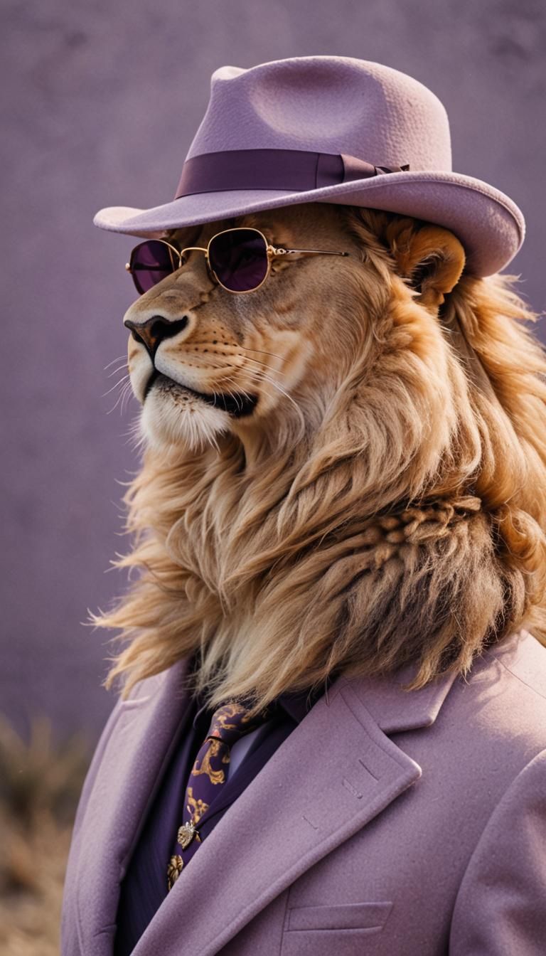 Lion in 1960s Lavender Suit: Portrait Photography