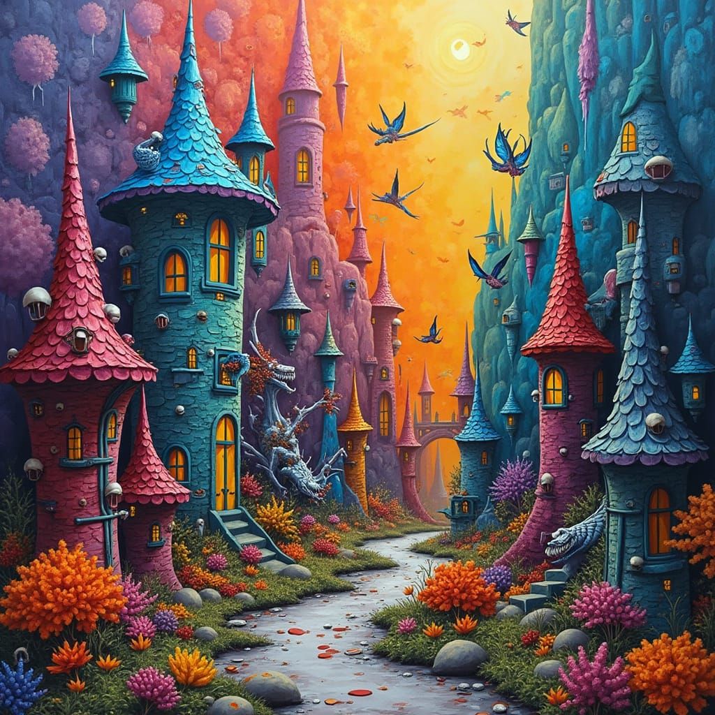 Fantasy World Made of Paintbrushes and Grease Paint