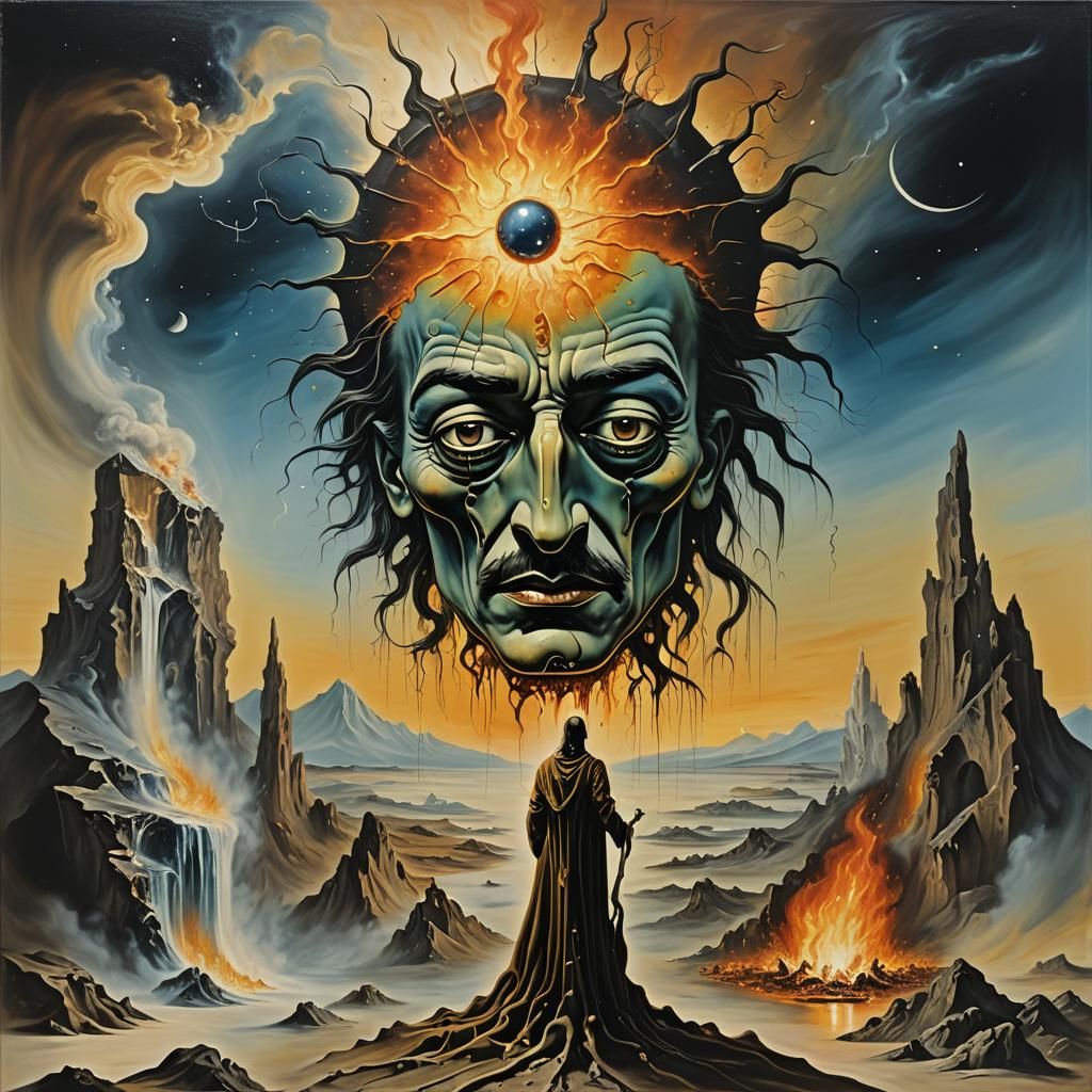 Surreal Universe Grief: A Dali-esque Oil Painting