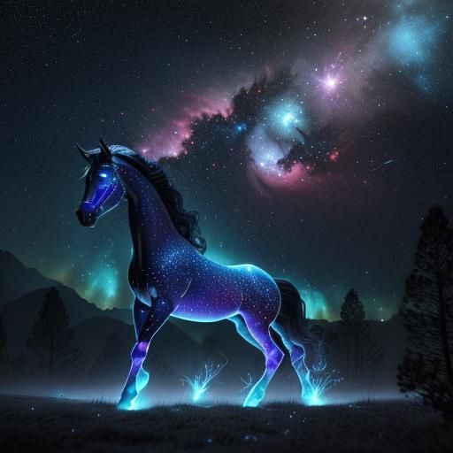 Celestial Nebula Galaxy Horse Bush Camp, Digital Matte Paint...