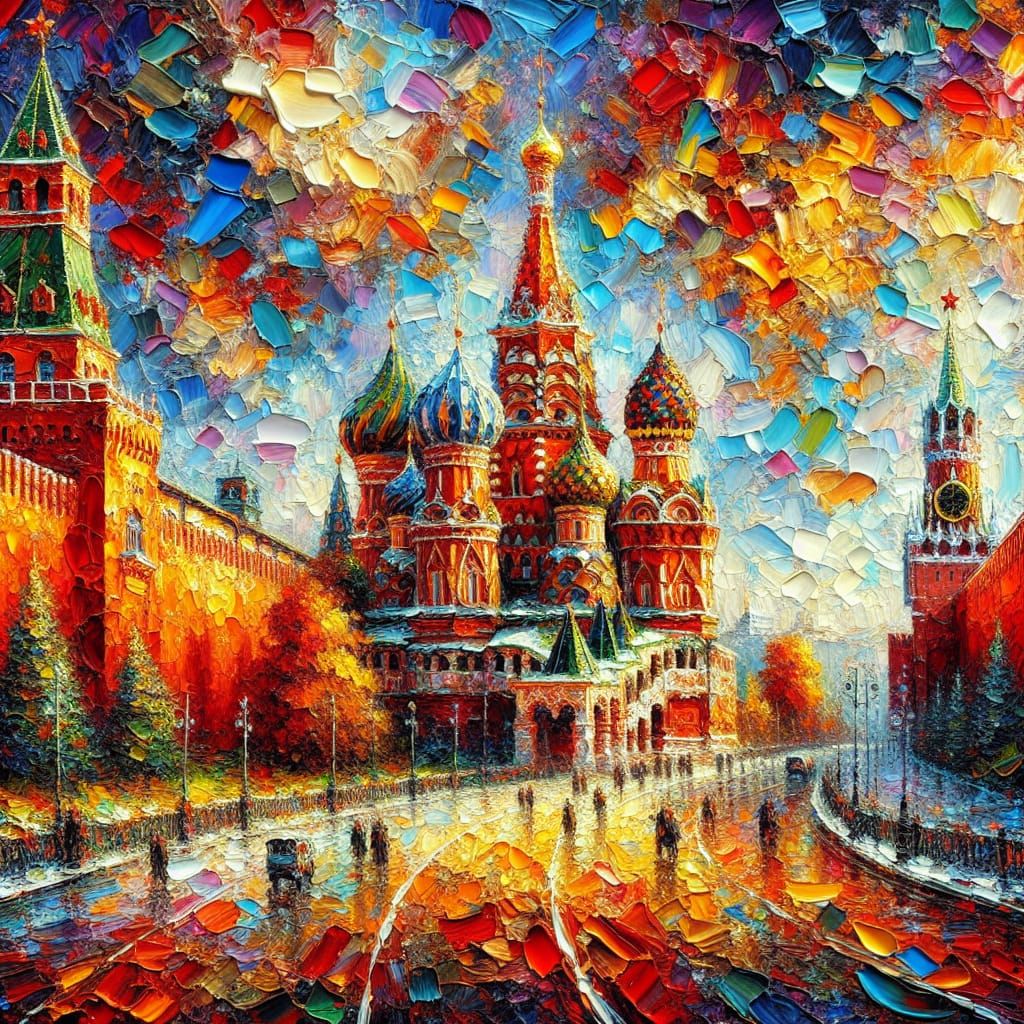 Kremlin in Moscow: A Neo-Impressionist Oil Painting