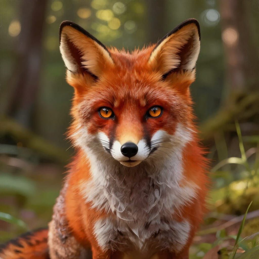Vibrant Red Fox in Sun-Dappled Forest Digital Painting