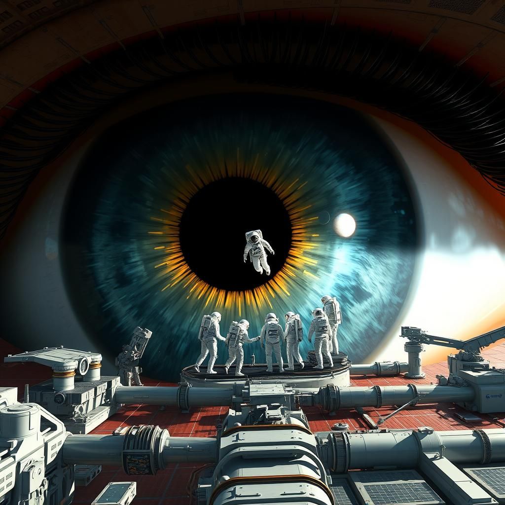 Astronauts in Giant Eye: Photorealistic Digital Art