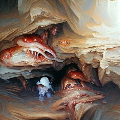 Cave of Eyeless Creatures: Oil Painting