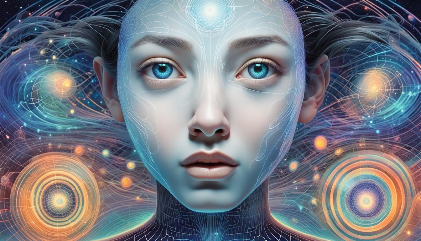 Androgynous Figure Radiating Light in Spacecore Style