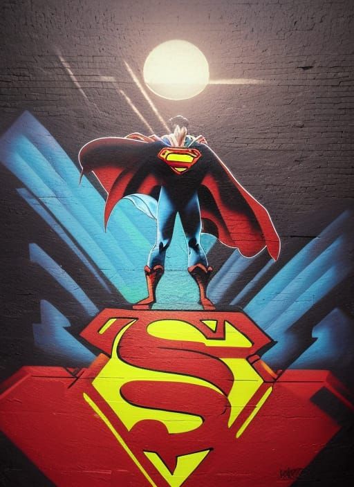 Superman Silhouette in Graffiti Art Style