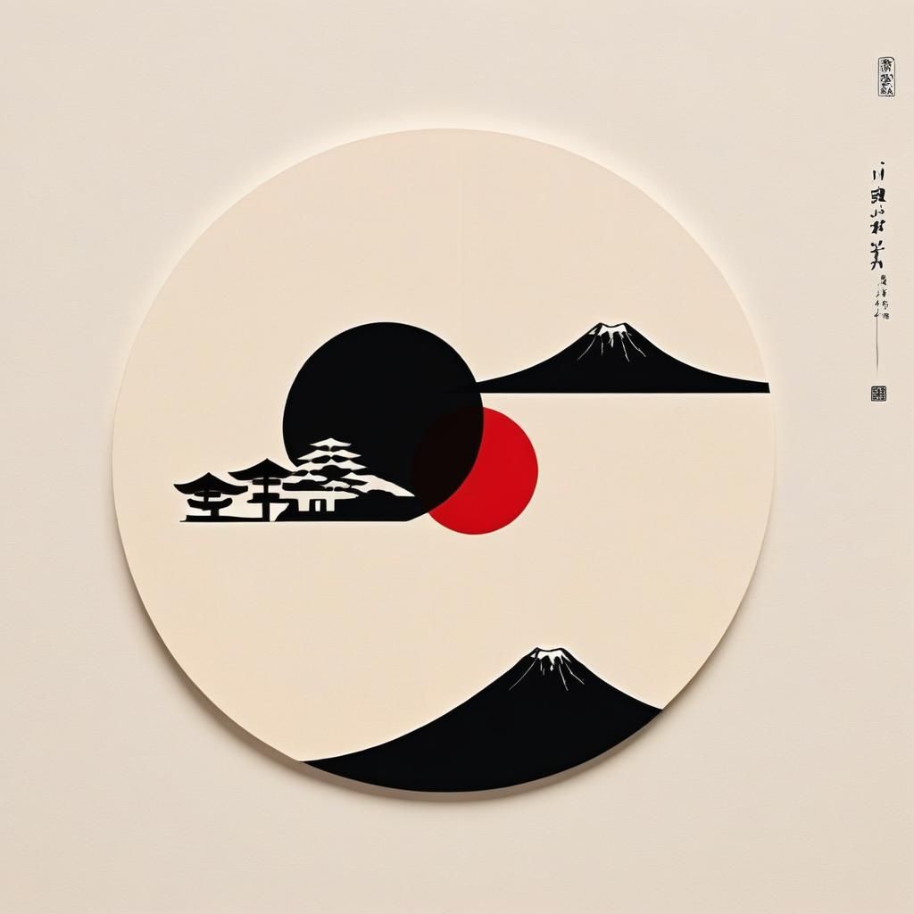 Minimalist Abstract Collage of Japanese Scenes