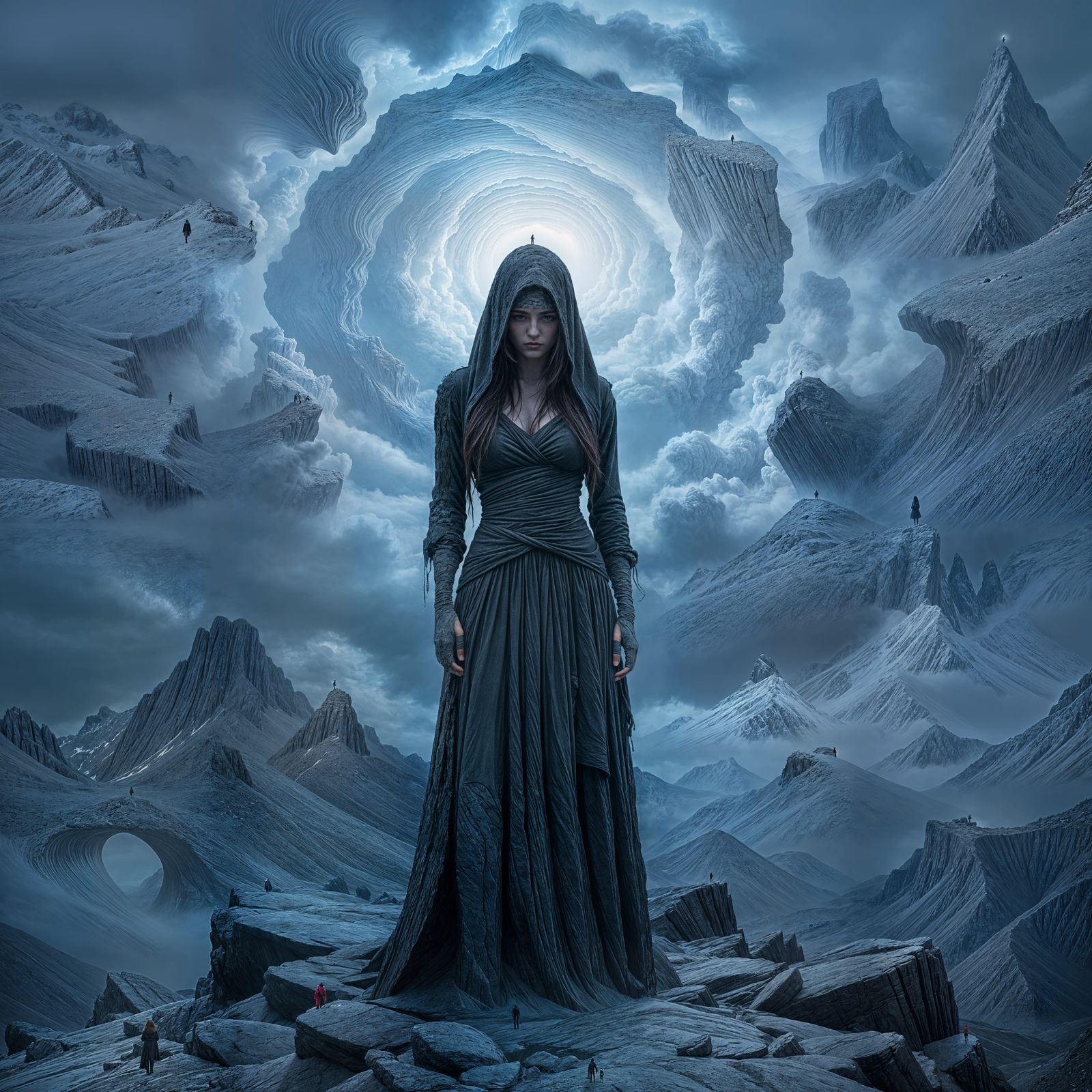 Woman on Mountain Peak, Loneliness and Heartbreak