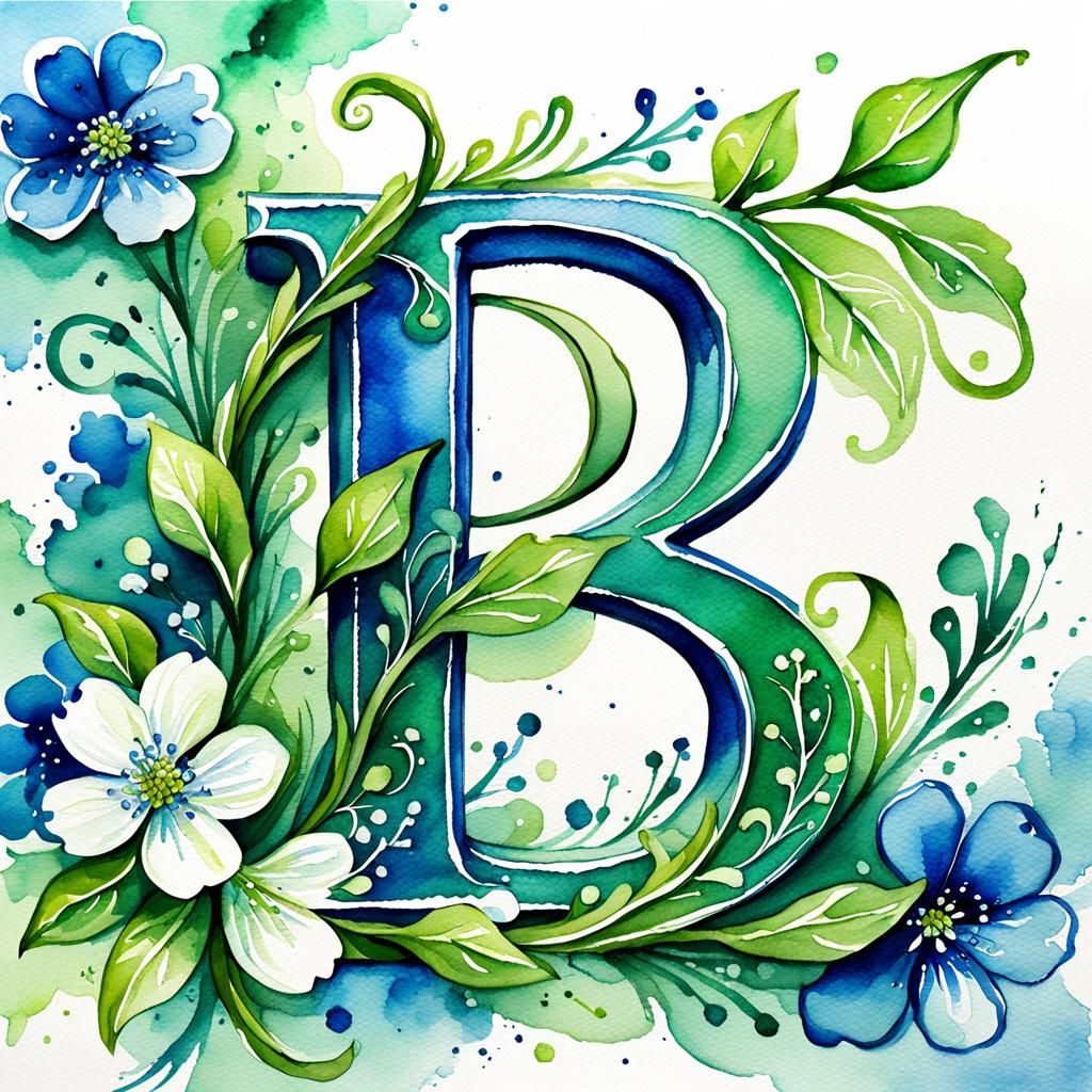 Watercolor Letter D with Green Tendrils