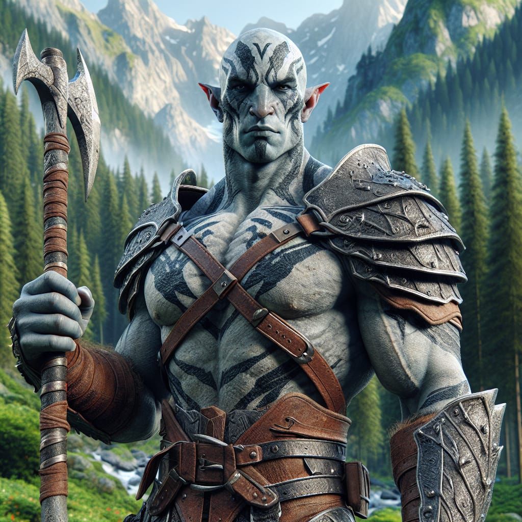 Goliath Ranger in Mountain Forest with Battleaxe