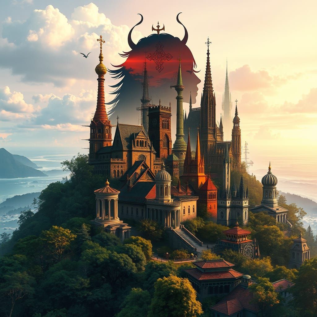 Mystical Figure Merged With Architecture in Concept Art Styl...