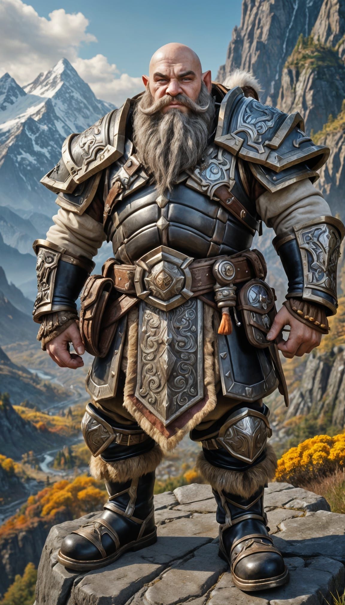 Warcraft Dwarf in Intricate Armor, Hyperrealistic Style