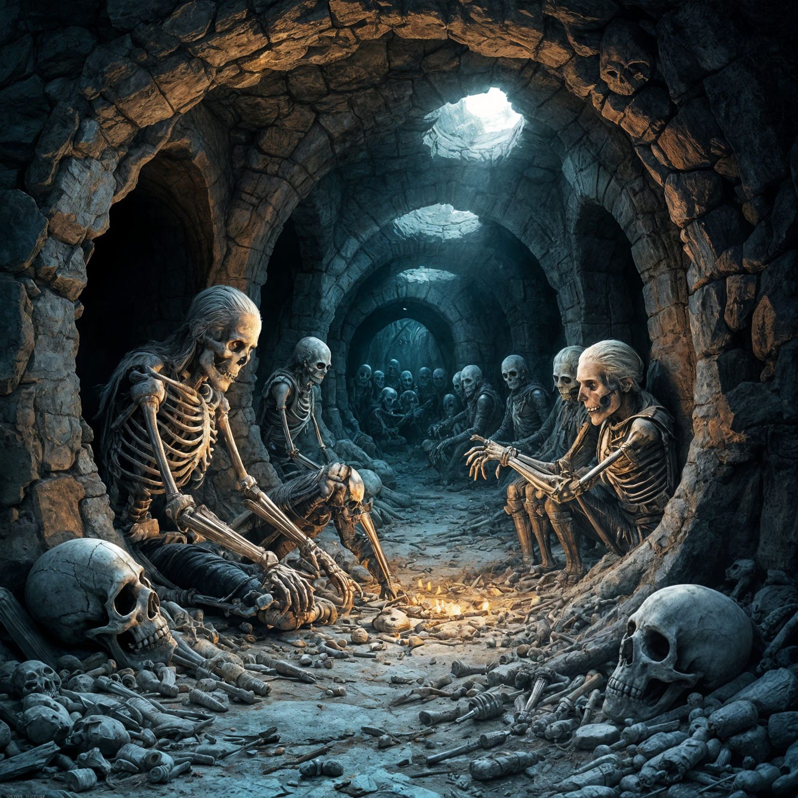 Dark Fantasy Cellar Scene in Pastel Realism