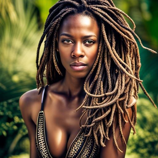 Hyperrealistic Black Female Bikini Model with Dreads