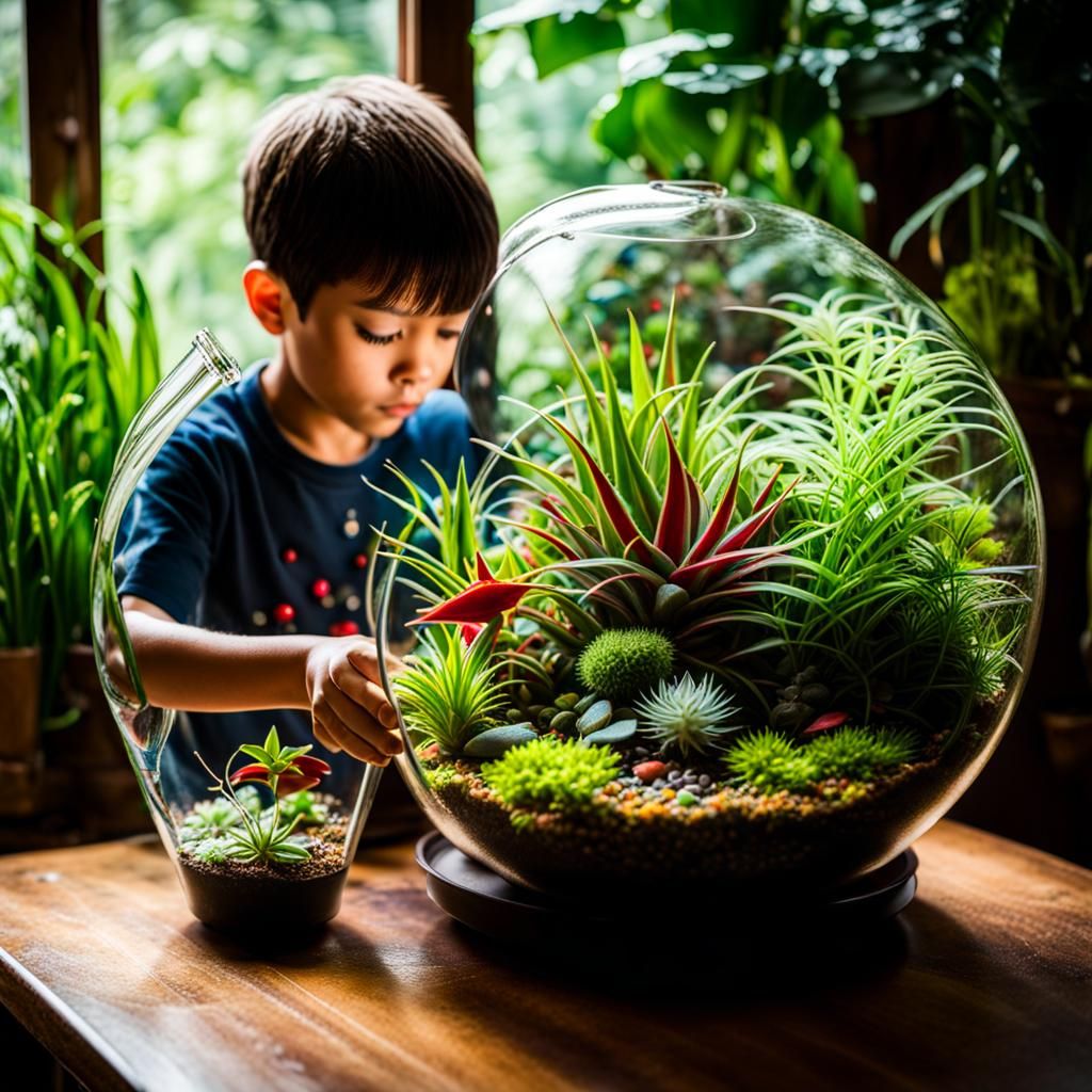 Boy Tending Hyperdetailed Terrarium Masterpiece