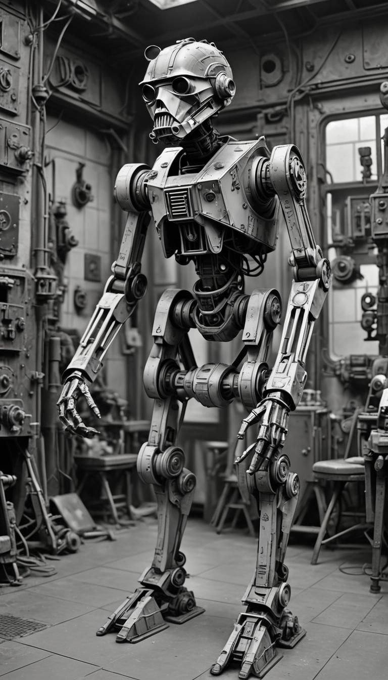 Dieselpunk Walker in 1940s Style, Black and White