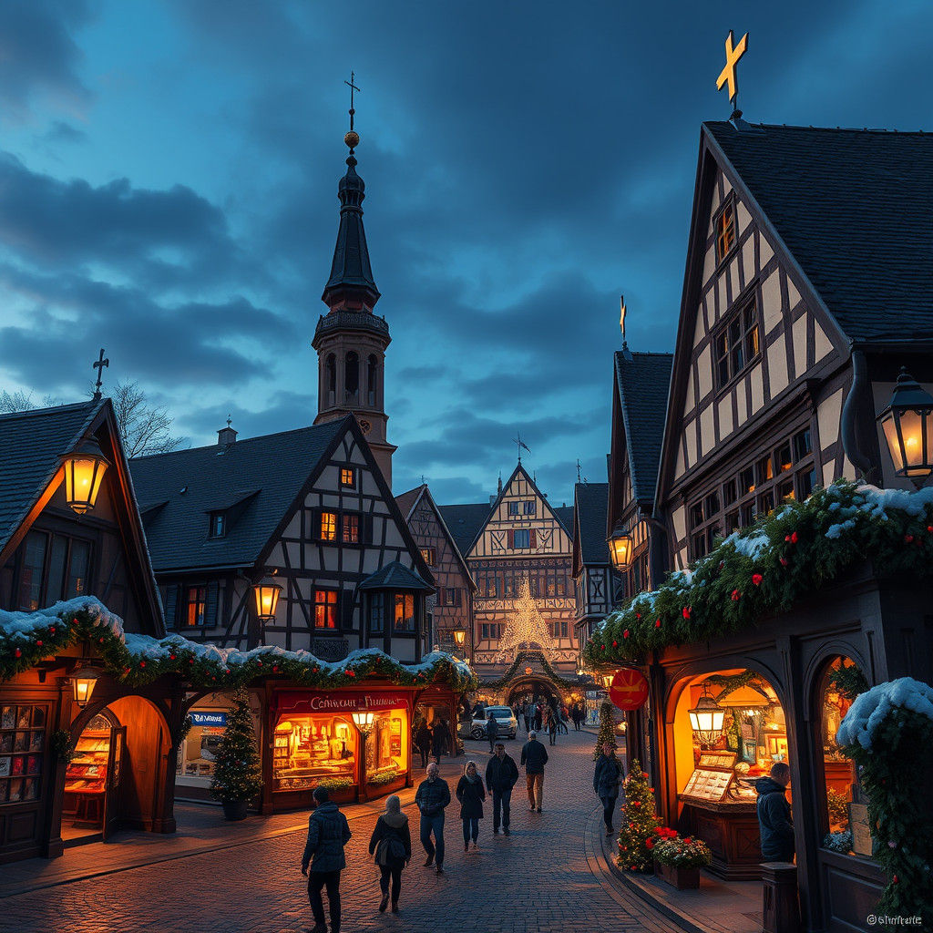 Festive Christkindlmarkt Nürnberg at Dusk: Digital Painting