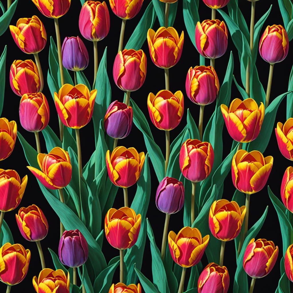 Multicolored Tulips in Futuristic Digital Art Style